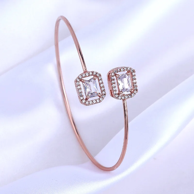 Thick cuff bangles-Estele Rosegold Plated Gleaming White American Diamonds Adorned Square Design Lightweight Cuff Kada Bracelet for Women