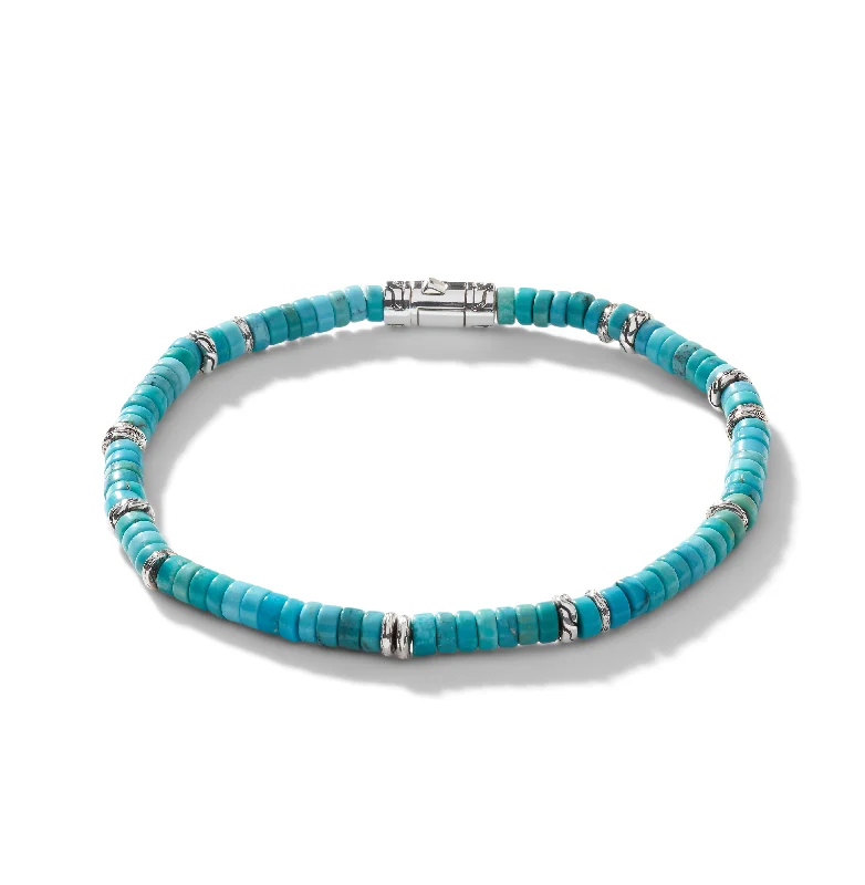 Clustered gem bracelets-John Hardy Classic Chain Bracelet with Heishi Turquoise Beads