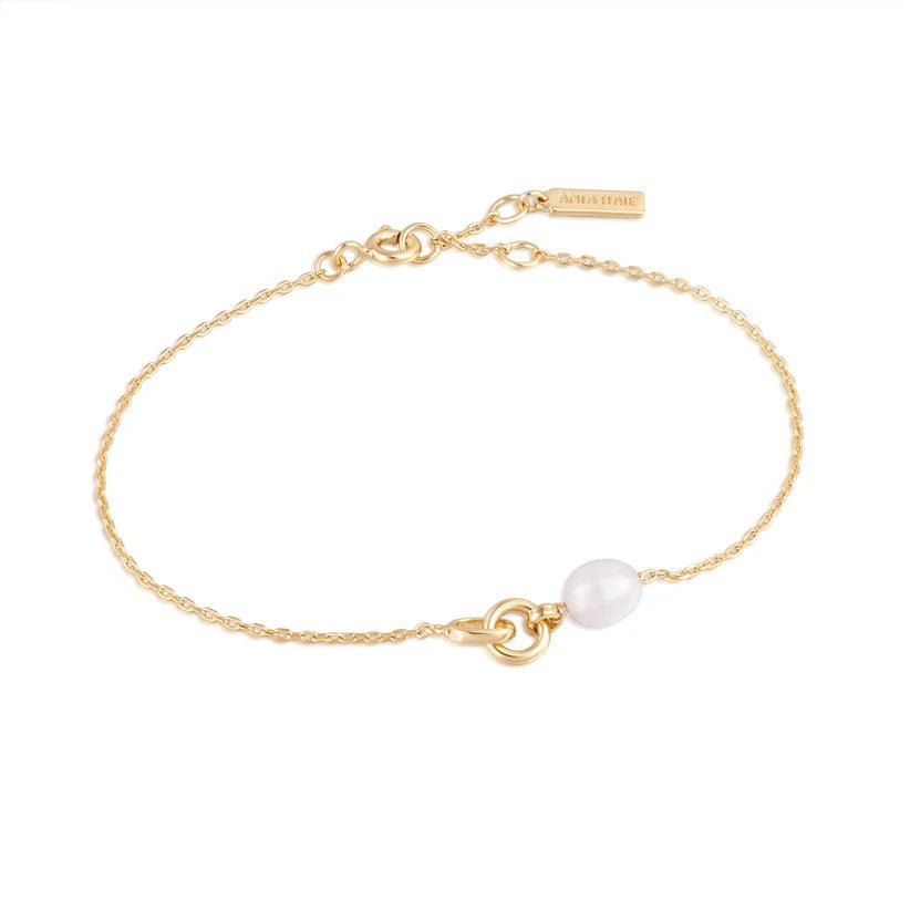 Gem-woven bangles-Ania Haie Pearl Link Chain Bracelet B043-01G