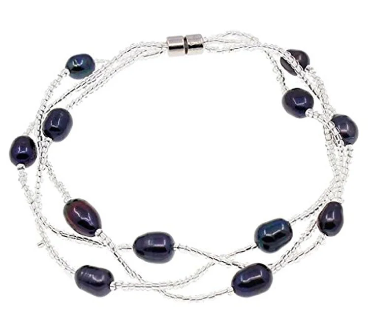 Loop charm bangles-Womens Multi-strand Black Pearl Bracelet