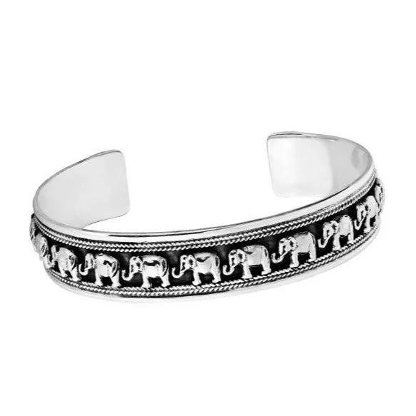 Sleek word bracelets-Women's Mens 925 Sterling Silver Elephant Cuff Bangle Bracelet