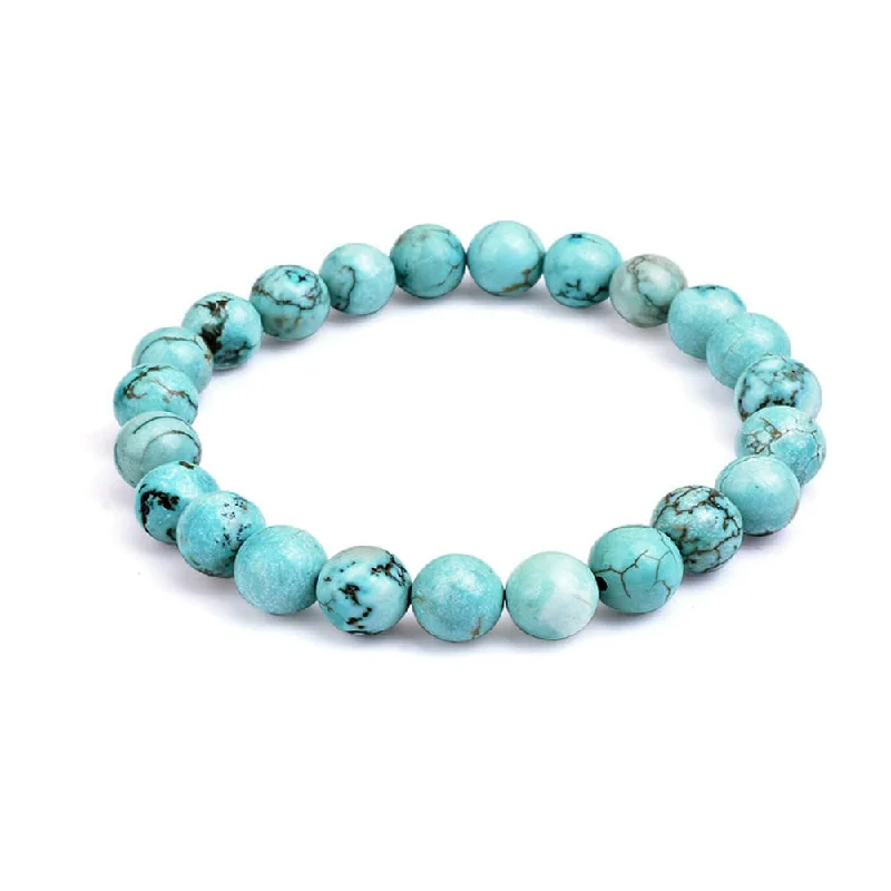 Bead row bangles-Gemstone Beaded Stretchy Bracelet for Women and Men | Women's Handmade 8mm Natural Blue Turquoise Bracelet