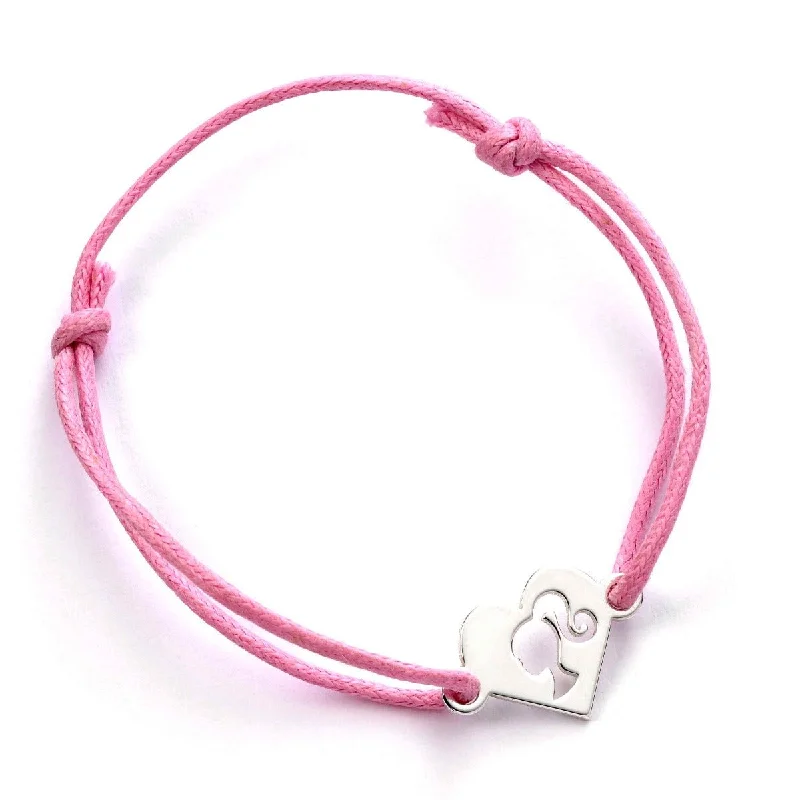 Polished bead bangles-Barbie Sterling Silver Heart Friendship Pink Cord Bracelet BMSB0028