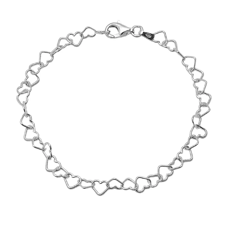 Smooth design bangles-Women's Silver Heart Links Chain Bracelet, Minimalist Chain Bracelet For Ladies and Girls