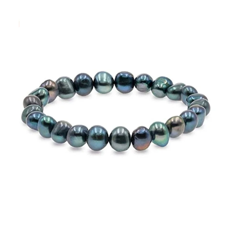 Textured metal bangles-Black Pearl Bracelet for Women 7-8mm Black Baroque Freshwater Pearl