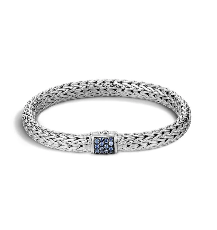 Zodiac theme bracelets-John Hardy Medium Classic Chain Bracelet with Blue Sapphire Clasp