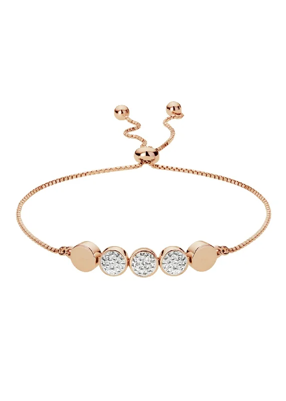 Rose motif bangles-Sterling Silver Rose Gold Plated Crystal Adjustable Bracelet