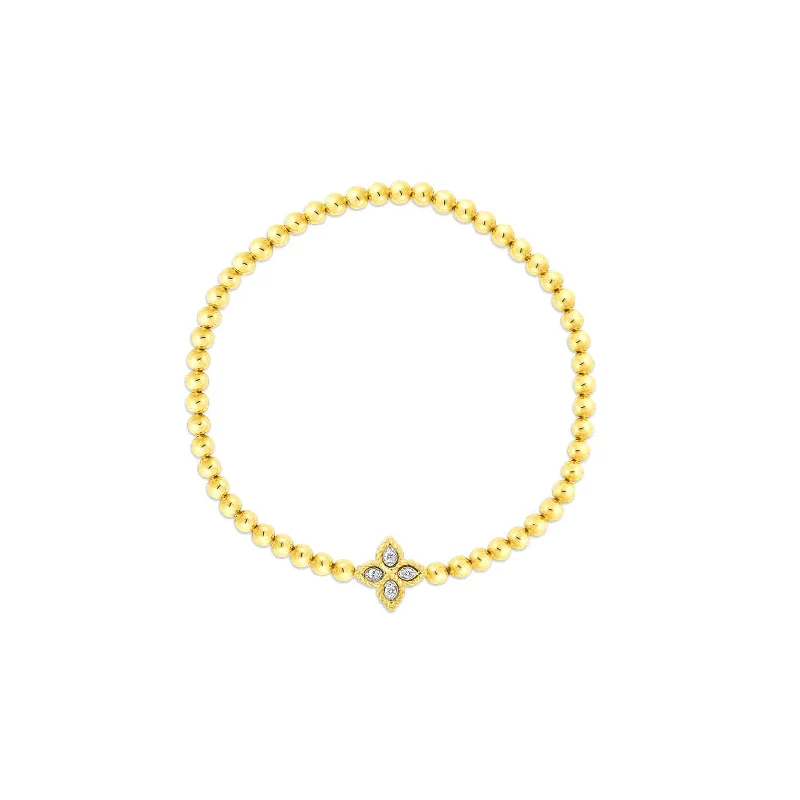 Stone pile bracelets-Roberto Coin Princess Flower 18K Yellow Gold Diamond Stretch Bracelet