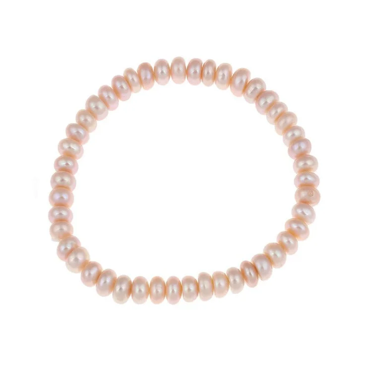 Multi-bead bangles-Women's Pearl Bracelet  6-7mm Pink Freshwater Pearl Bracelet Stretchy