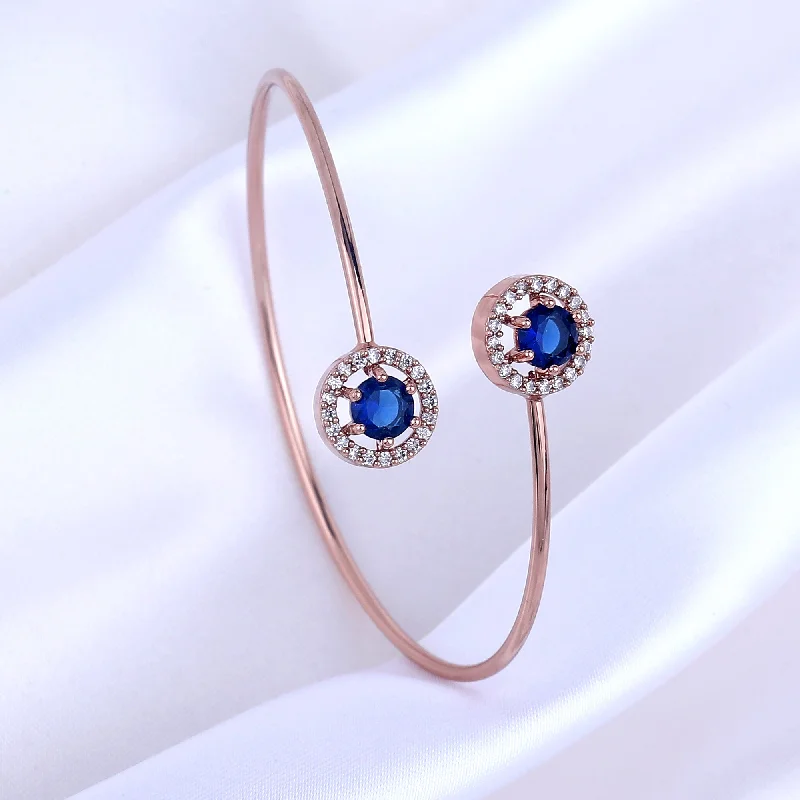 Stone weave bracelets-Estele Rosegold Plated Trendy and Comfortable Lightweight Cuff Kada Bracelet with Classic Blue Stones for Girls & Women