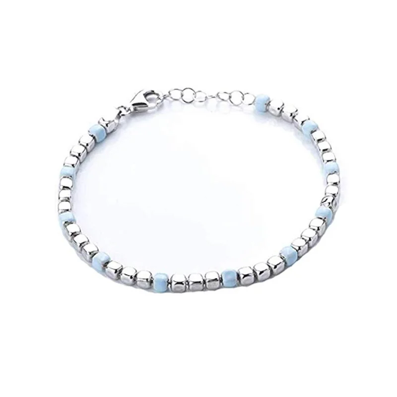 Fox motif bracelets-Sterling Silver and Pastel Blue Bead Bracelet