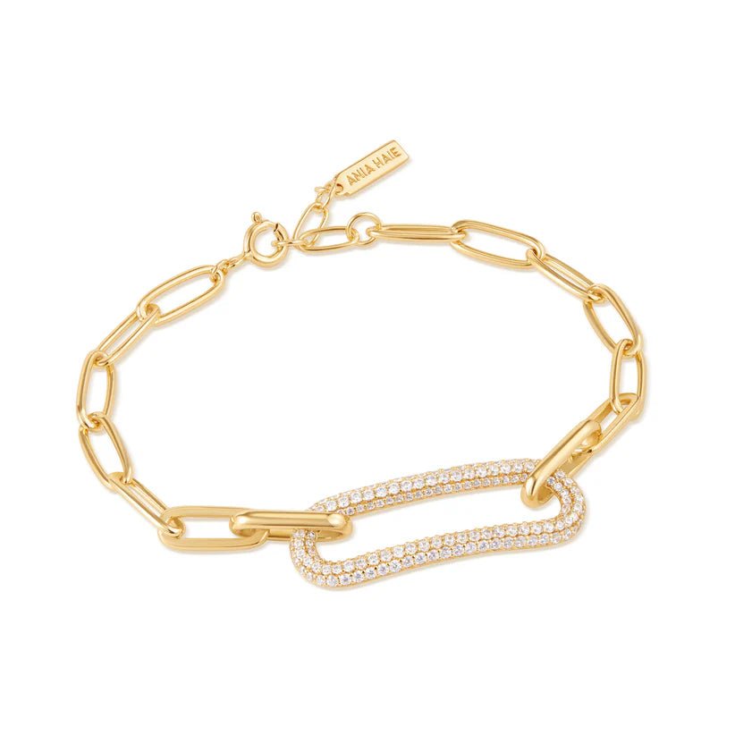 Oval shape bracelets-Ania Haie Gold Pavé Link Bracelet B051-01G