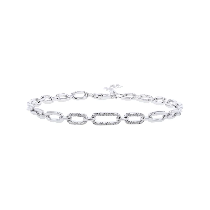 Tiny dot bangles-Silver Bristol Paper Clip Link Diamond Bracelet