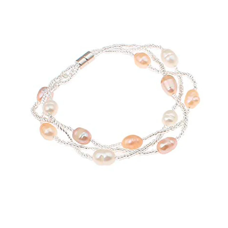 Zodiac theme bracelets-Multi-strand Freshwater Pearl Bracelet with Magnetic Clasp for Women