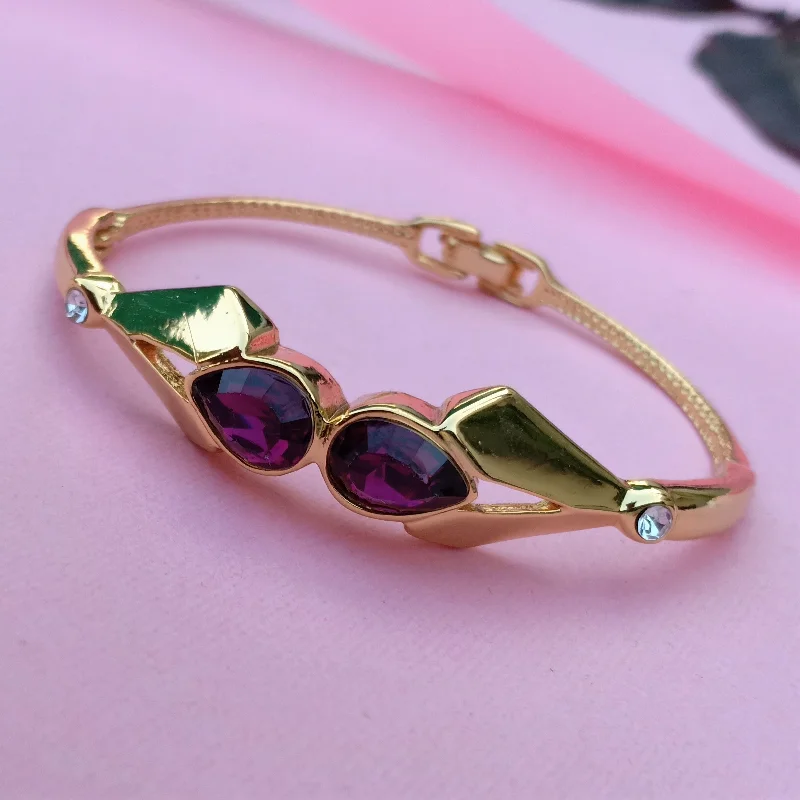 Stone pile bracelets-Estele - 24 CT gold plated Amethyst Stone Bracelet