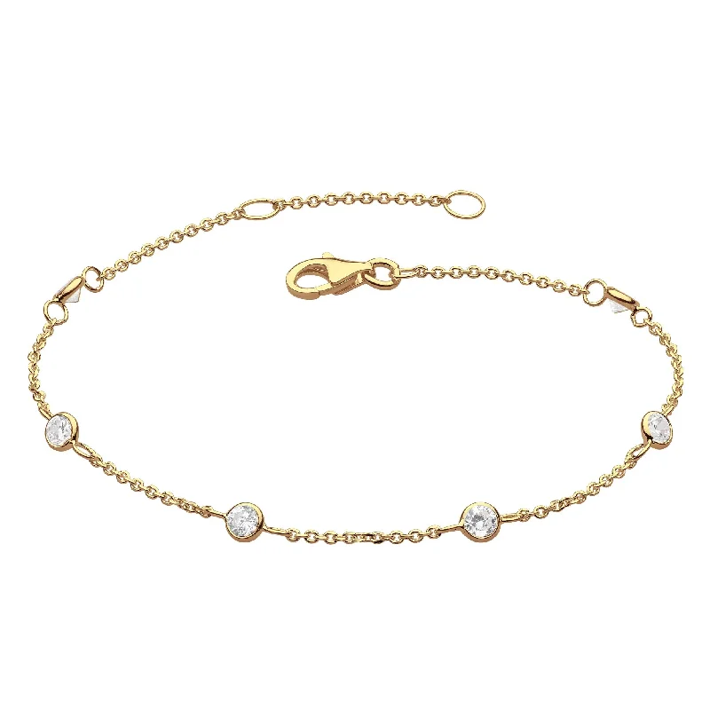 Glossy link bracelets-Dew Zirconia Gold Plate Station Chain 7.5" Bracelet 7728GCZ