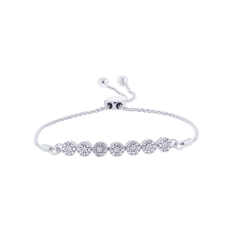 Oval gem bracelets-Heavenly Halo Silver Diamond Bracelet