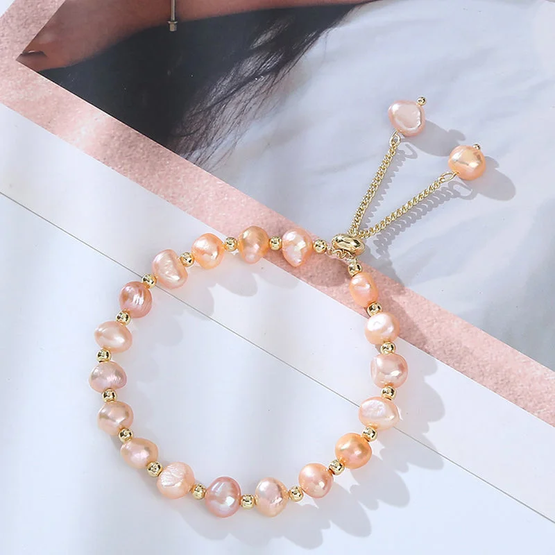 Sea theme bracelets-Womens Freshwater Pearl Bracelet | Handmade 4-5mm Pink Pearl Beaded Bracelet for Ladies and Girls