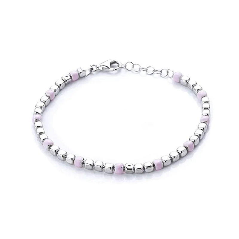 Tide shape bangles-Sterling Silver and Pastel Pink Bead Bracelet