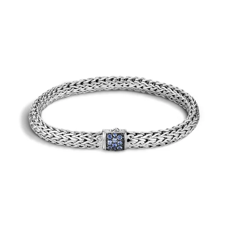 Thick gem bangles-John Hardy Classic Chain Bracelet with Blue Sapphire Clasp