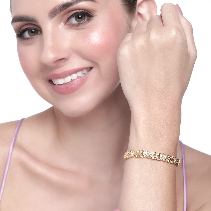 Tight clasp bangles-Estele Gold Plated Crystal Studded Bangle Bracelet for Girls and Women