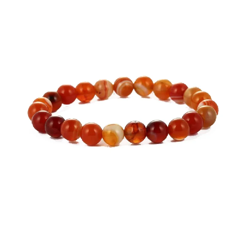 Sleek word bracelets-Women's Men's Gemstone Beaded Stretchy Bracelet |  Handmade 8mm Natural Red Agate Gemstone Bracelet