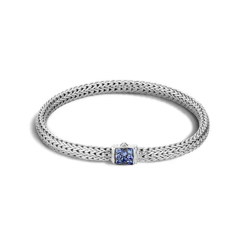 Hand-sleek bangles-John Hardy Extra-Small Classic Chain Bracelet with Blue Sapphire Clasp