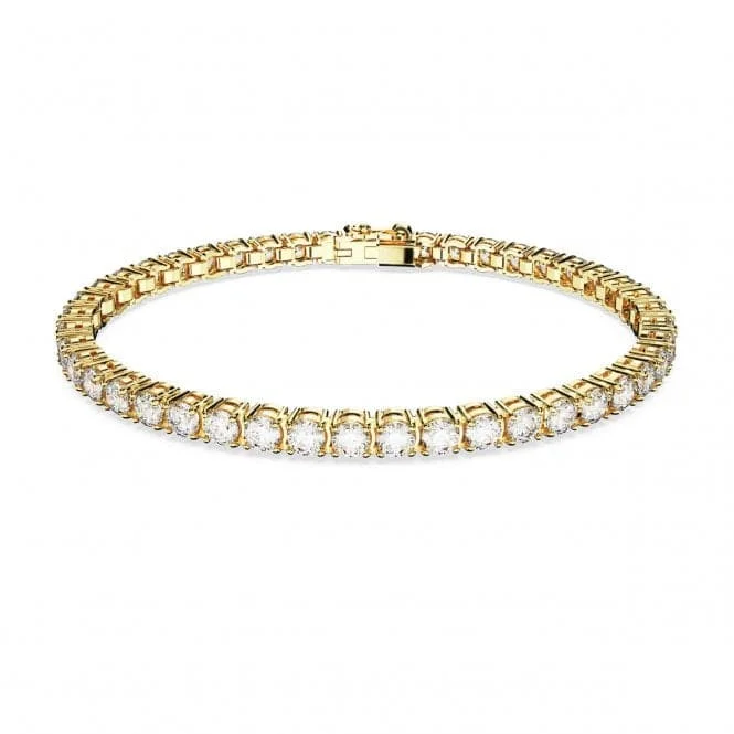 Emerald stone bangles-Matrix Gold-Tone Plated Round Cut White Tennis Bracelet