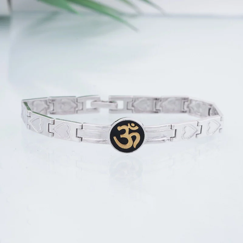 Sea theme bracelets-Silver "OM" Bracelet For Him