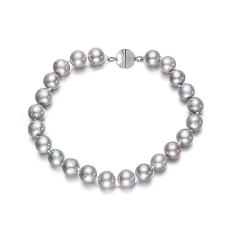 Soft cord bracelets-8-9mm Grey Freshwater Pearl Bracelet with Magnetic Clasp