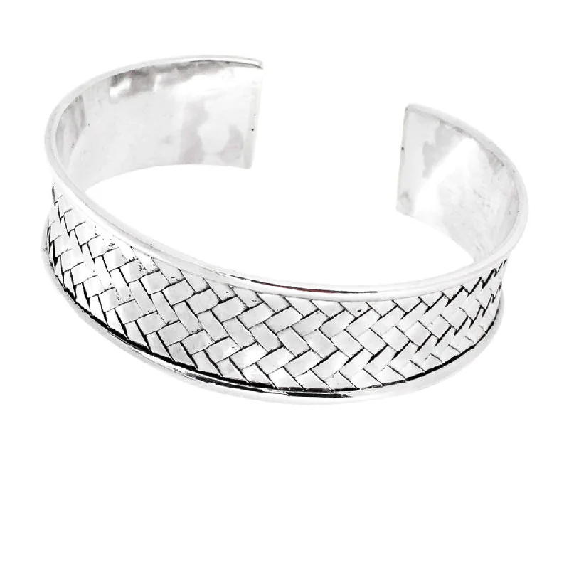 Sea bead bangles-Women's 925 Sterling Silver 16mm Woven Bangle Bracelet