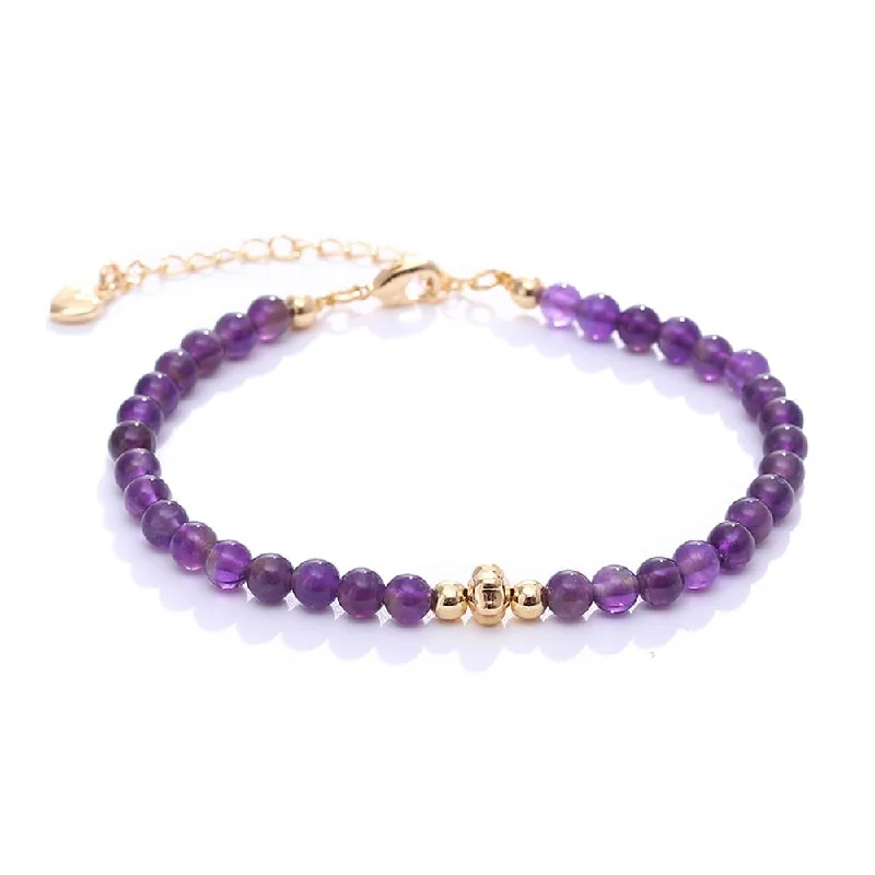 Rose motif bangles-Handmade Womens Gemstone Beaded Bracelet | Natural Amethyst Gemstone Bracelet - Adjustable Length