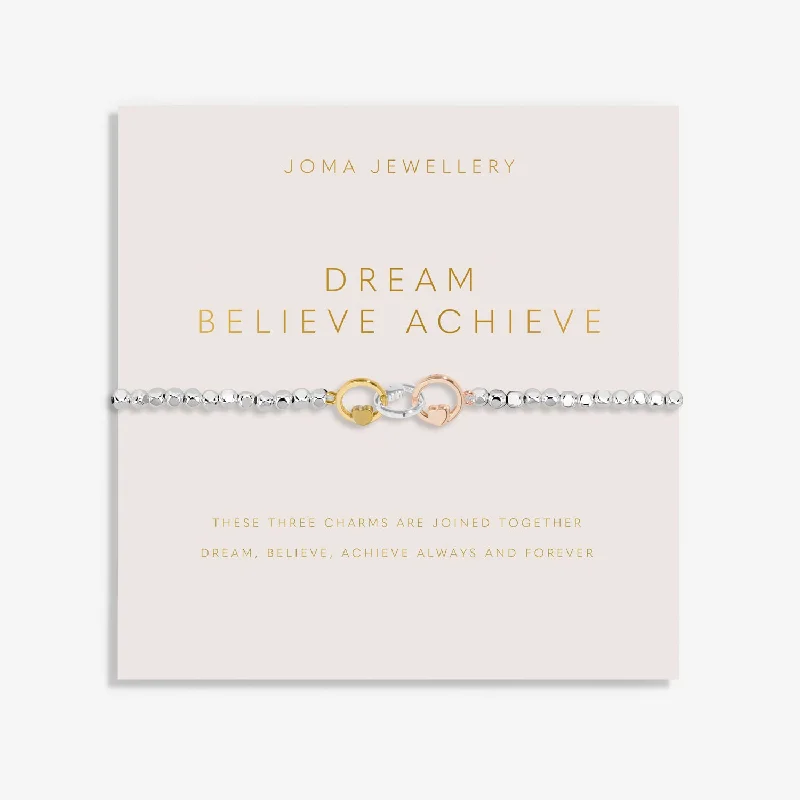 Thick stone bracelets-Forever Yours Dream Believe Achieve Silver Bracelet 8287