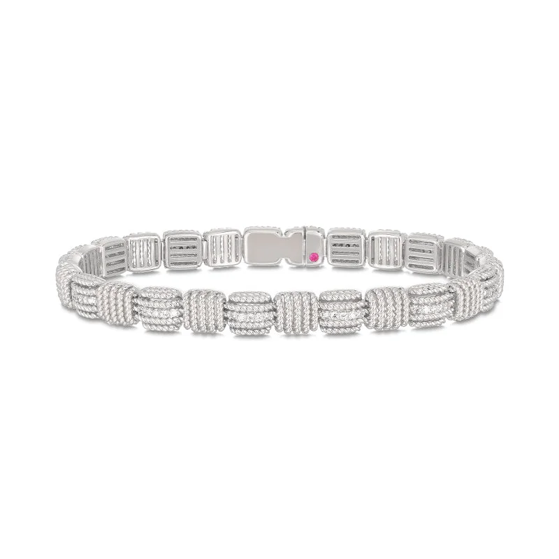 Thin rose bangles-Roberto Coin Opera Diamond Flexible Bracelet in 18K White Gold