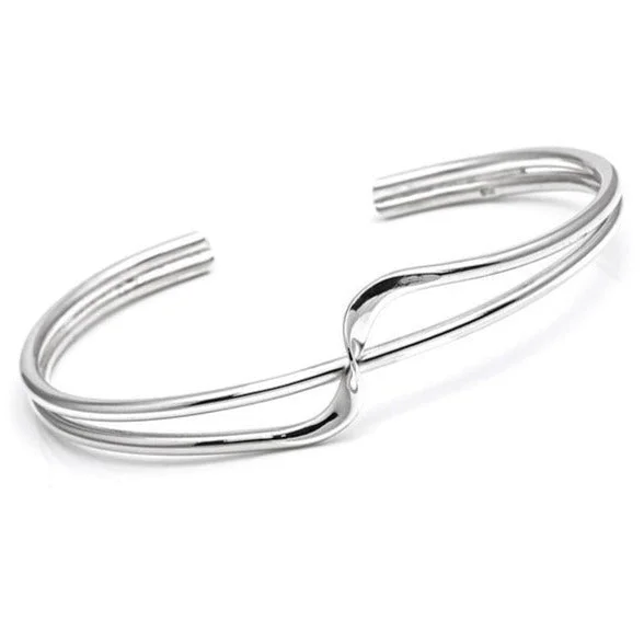 Hand-sleek bangles-Sterling Silver Twisted Style Bangle Bracelet For Women Girls