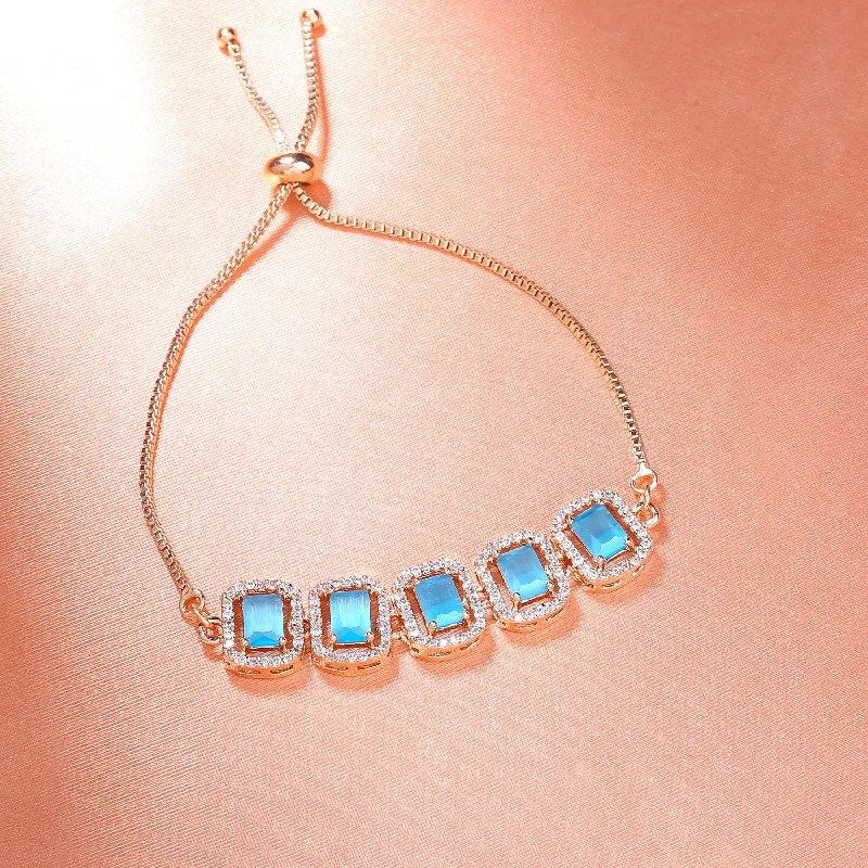 Agate bracelets-Estele Rose Gold Plated CZ Ossum Octagon Bracelet with Mint Blue Stones for Women