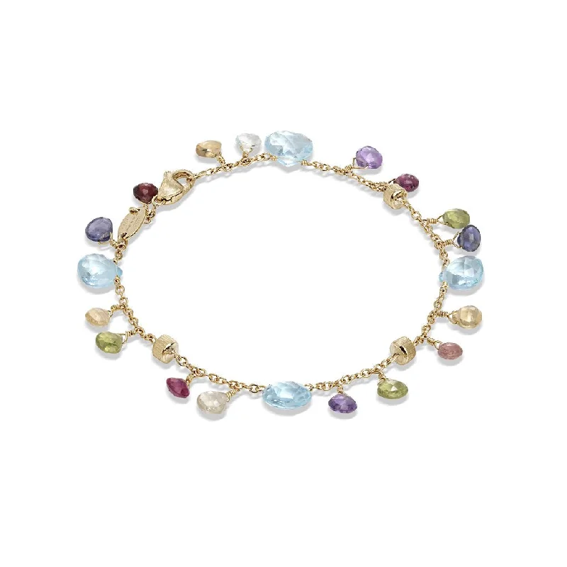 Tide pattern bracelets-Marco Bicego Paradise 18K Yellow Gold Blue Topaz and Mixed Gemstone Single Strand Bracelet