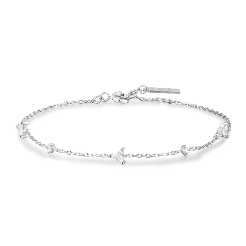 Bead row bangles-Ania Haie Silver Triangular Cubic Zirconia Station Bracelet B059-03H