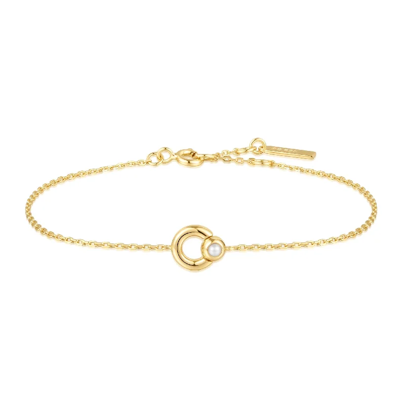 Zodiac theme bracelets-Ania Haie Gold Hoop Freshwater Pearl Bracelet B058-03G