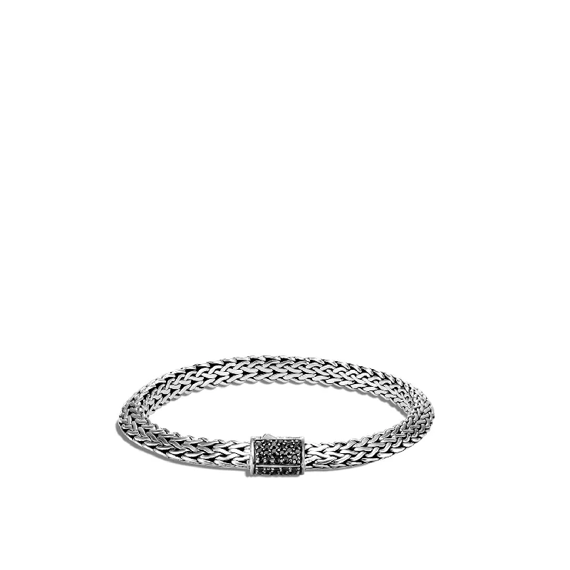 Tiny dot bangles-John Hardy Tiga Classic Chain Sterling Silver Bracelet with Black Sapphire Clasp in Small