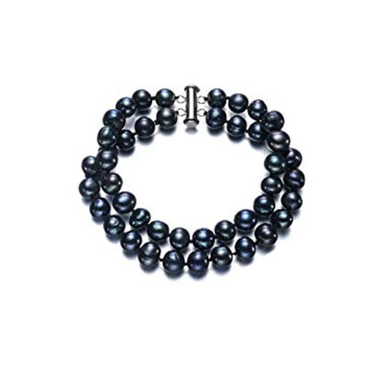 Victorian style bangles-Women's Elegant 7mm AA Grade Black Freshwater Pearl Bracelet 18.5cm