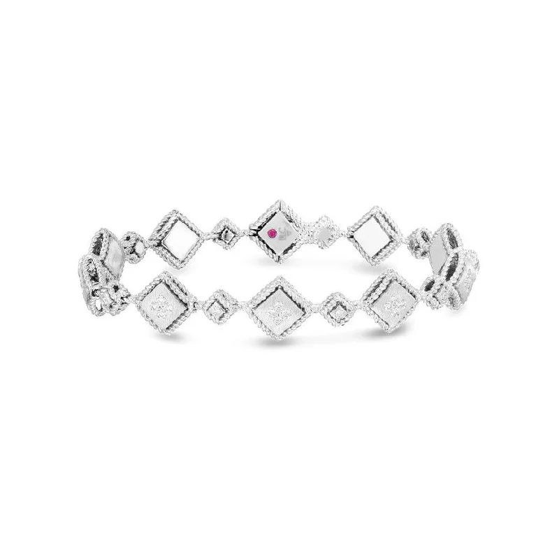 Bright druzy bangles-Roberto Coin Palazzo Ducale Diamond Alternating Square Bracelet in 18K White Gold