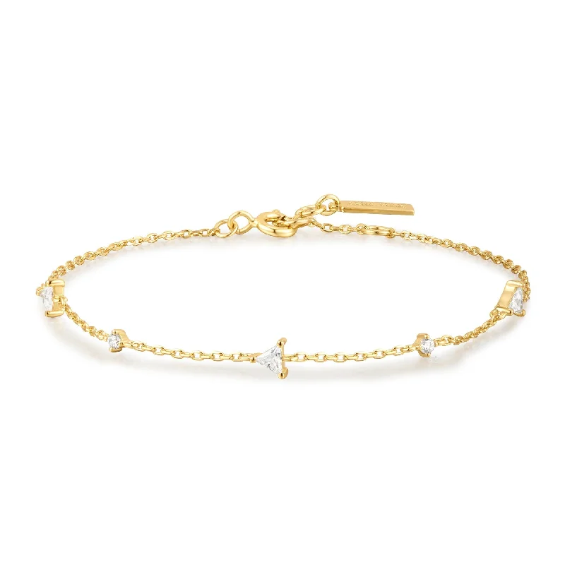 Light clay bracelets-Ania Haie Gold Triangular Cubic Zirconia Station Bracelet B059-03G